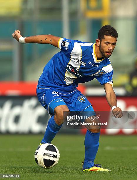 Vitor Rodrigues Mata of Brescia Calcio in action during the Serie B match between Brescia Calcio and US Sassuolo at Mario Rigamonti Stadium on...