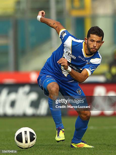 Vitor Rodrigues Mata of Brescia Calcio in action during the Serie B match between Brescia Calcio and US Sassuolo at Mario Rigamonti Stadium on...