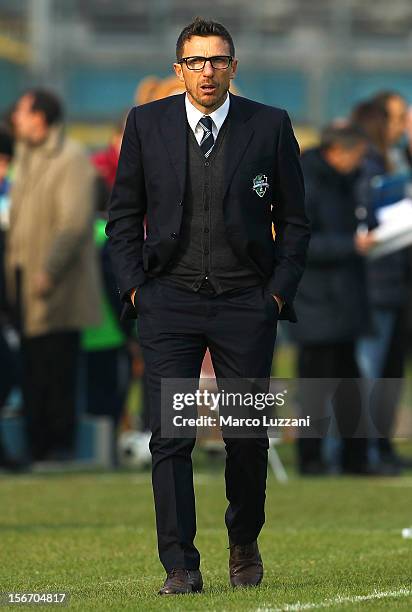 Sassuolo manager Eusebio Di Francesco watches the action during the Serie B match between Brescia Calcio and US Sassuolo at Mario Rigamonti Stadium...