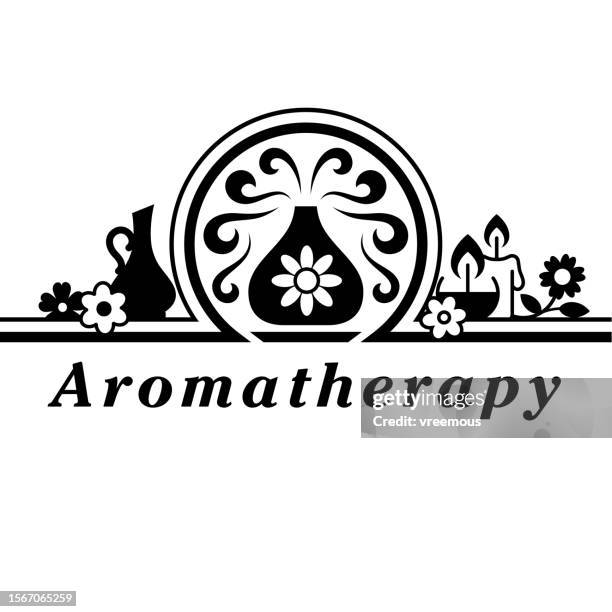 bannerschild für aromatherapie und duftprodukte - health retreat banner stock-grafiken, -clipart, -cartoons und -symbole