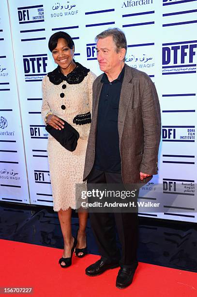 Robert De Niro and Grace Hightower attend the "Silver Linings Playbook" premiere at the Al Mirqab Hotel during the 2012 Doha Tribeca Film Festival on...