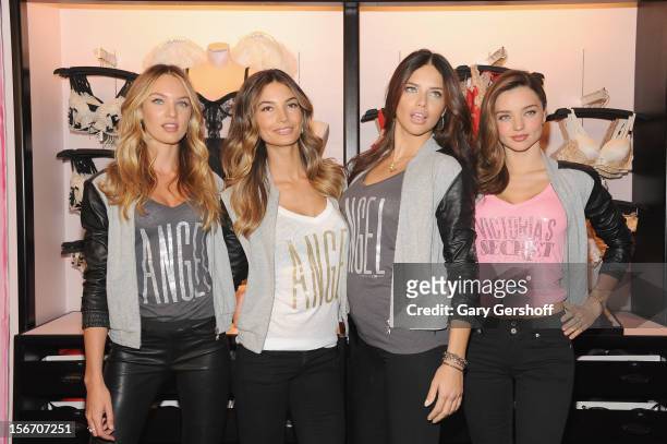 Victoria's Secret Angels Candice Swanepoel, Lily Aldridge, Adriana Lima and Miranda Kerr attend the 2012 Victoria's Secret Angel Holiday Celebration...