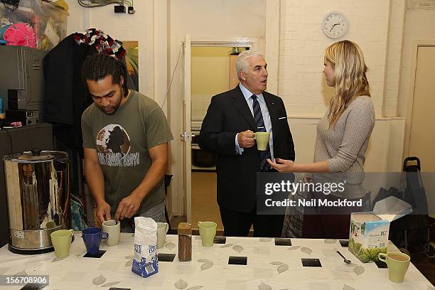 Mitch Winehouse and Kiera Chaplin help out making tea to show what funds raised by The Amy Winehouse Foundation are being used for at The Pillion...