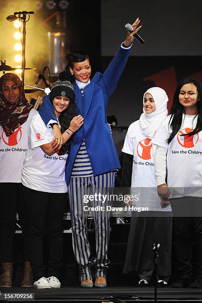 Rihanna switches on the Westfield Stratford City christmas lights at Westfield Stratford City on November 19, 2012 in London, England.