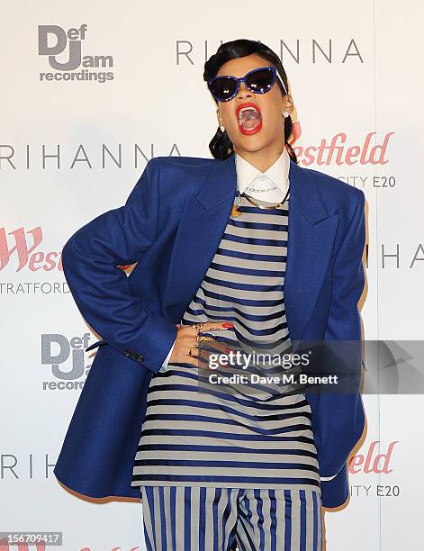 Singer Rihanna switches on the Christmas lights at Westfield Stratford City with young ambassadors from Save The Children, Westfield's chosen...