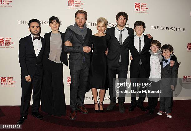 Director Juan Antonio Bayona, Spanish tsunami survivor Maria Belon, Ewan McGregor, Naomi Watts, Lucas Belon, Tom Holland, Samuel Joslin and Oaklee...