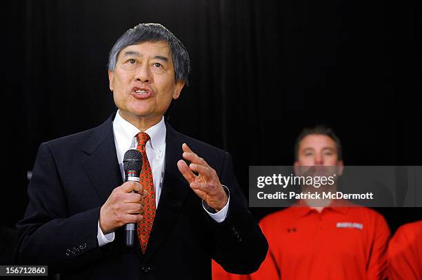 University of Maryland President Wallace D. Loh announces Maryland's decision to join the Big Ten Conference during a press conference on November...