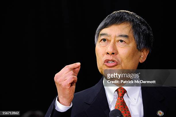 University of Maryland President Wallace D. Loh announces Maryland's decision to join the Big Ten Conference during a press conference on November...