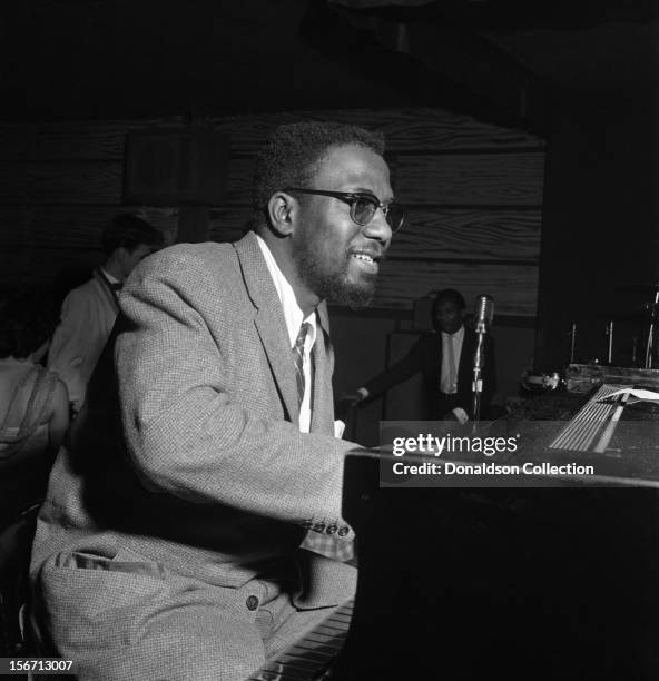 Jazz pianist Thelonious Monk performs at the Basin Street club on April 11, 1956 in New York City, New York.