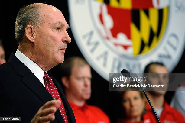 Big Ten Commissioner James E. Delany speaks after University of Maryland President Wallace D. Loh announced Maryland's decision to join the Big Ten...