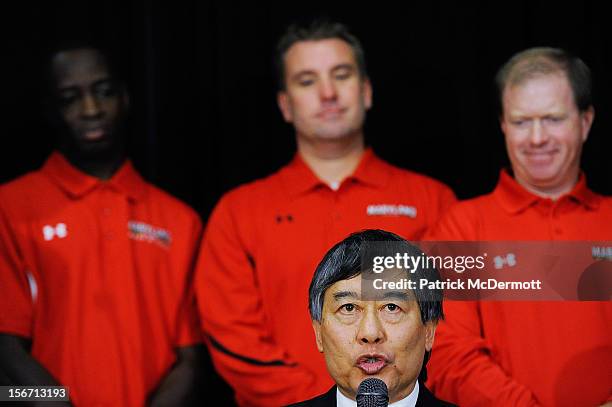 University of Maryland President Wallace D. Loh announces Maryland's decision to join the Big Ten Conference during a press conference on November...