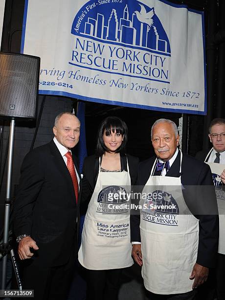 Ray Kelly, Laura Kaeppeler and David Dinkins attend the New York City Rescue Mission's 12th annual "Great Thanksgiving Banquet" at the Downtown...