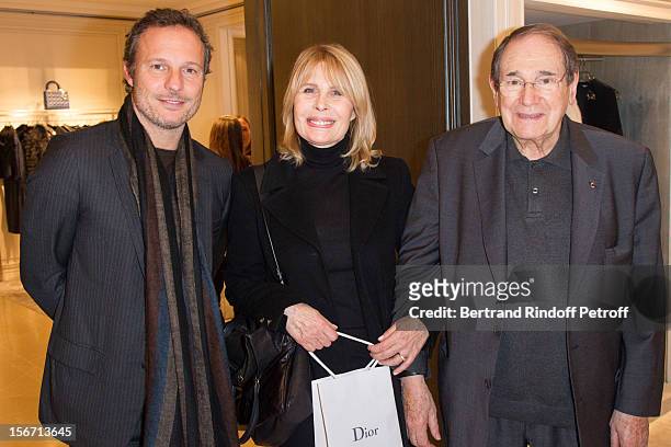 Olivier Bialobos, Candice Patou and Robert Hossein attend the signing of Francis Huster's book "And Dior Created Woman" at Dior Boutique on November...