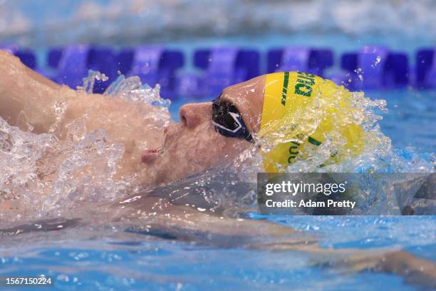 Bradley Woodward of Team Australia competes in the Men's 100m Backstroke Semifinal on day two of the Fukuoka 2023 World Aquatics Championships at...