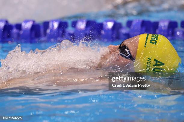 Bradley Woodward of Team Australia competes in the Men's 100m Backstroke Semifinal on day two of the Fukuoka 2023 World Aquatics Championships at...