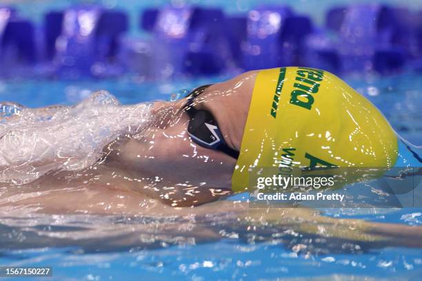 Bradley Woodward of Team Australia competes in the Men's 100m Backstroke Semifinal on day two of the Fukuoka 2023 World Aquatics Championships at...