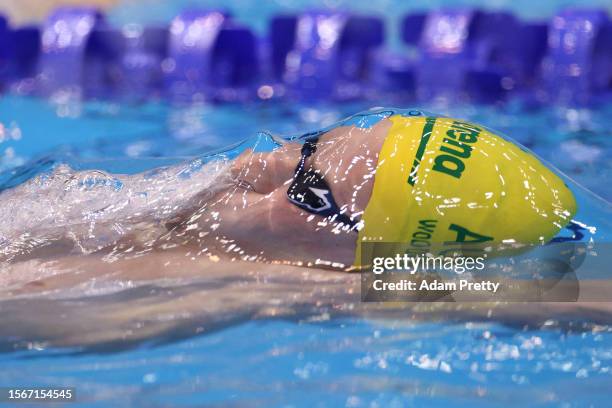 Bradley Woodward of Team Australia competes in the Men's 100m Backstroke Semifinal on day two of the Fukuoka 2023 World Aquatics Championships at...