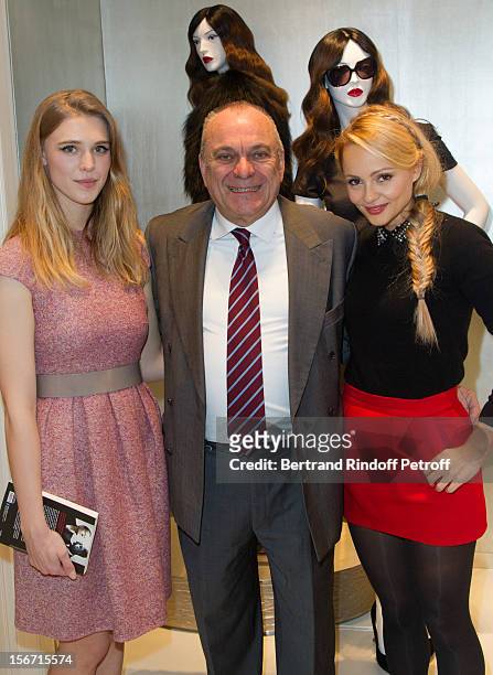 Actors Gaia Weiss, Jean-Christophe Bouvet and Beatrice Rosen attend the signing of Francis Huster's book "And Dior Created Woman" at Dior Boutique on...