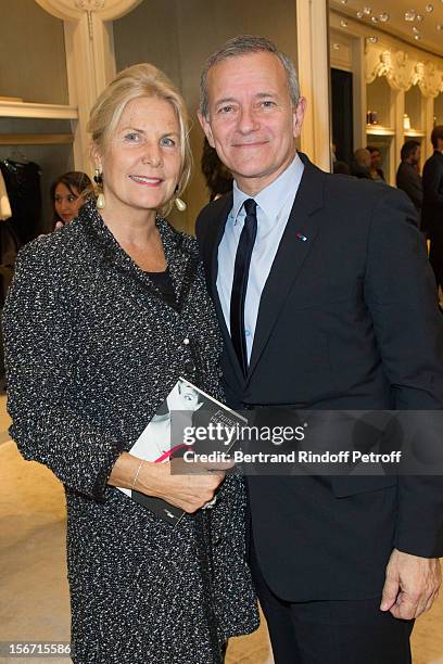 Suzanne Flammarion, the wife of publisher Alain Flammarion and Francis Huster attend the signing of Huster's book "And Dior Created Woman" at Dior...