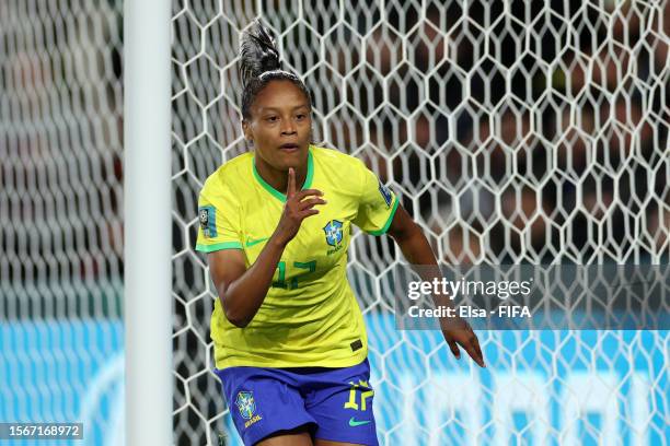 Ary Borges of Brazil celebrates after scoring her team's second goal during the FIFA Women's World Cup Australia & New Zealand 2023 Group F match...