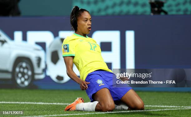 Ary Borges of Brazil celebrates after scoring her team's second goal during the FIFA Women's World Cup Australia & New Zealand 2023 Group F match...