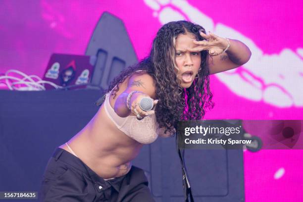 Dominican rapper, Tokischa performs onstage during the Lollapalooza Paris Festival - Day Three on July 23, 2023 in Paris, France.