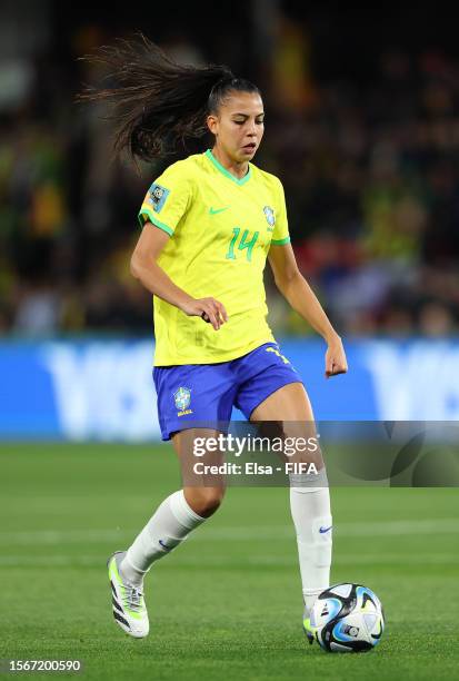 Lauren of Brazil runs with the ball during the FIFA Women's World Cup Australia & New Zealand 2023 Group F match between Brazil and Panama at...