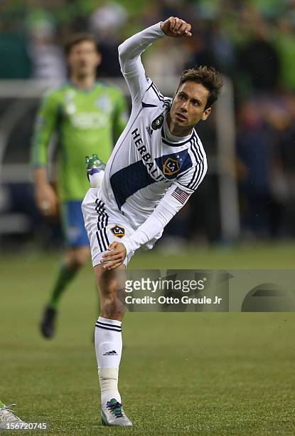 Marcelo Sarvas of the Los Angeles Galaxy follows the play against the Seattle Sounders FC during Leg 2 of the Western Conference Championship at...