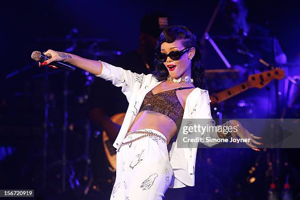 Singer Rihanna performs live on stage as part of her 777 tour at The Forum on November 19, 2012 in London, England.