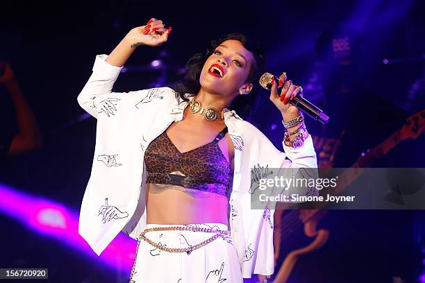 Singer Rihanna performs live on stage as part of her 777 tour at The Forum on November 19, 2012 in London, England.