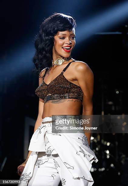Singer Rihanna performs live on stage as part of her 777 tour at The Forum on November 19, 2012 in London, England.