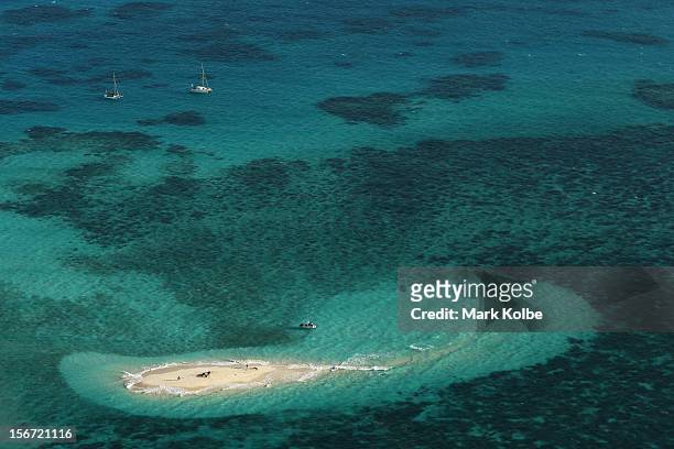 An aerial view of Vlassof Cay in the Great Barrier Reef is seen on November 14, 2012 in Cairns, Australia. Located in Far North Queensland, the...
