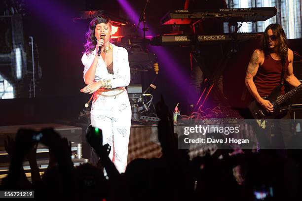 Rihanna performs for the London leg of her 777 tour at Kentish Town Forum on November 19, 2012 in London, England.