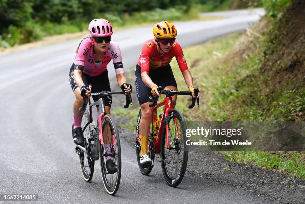 Georgia Williams of New Zealand and Team EF Education-TIBCO-SVB and Hannah Ludwig of Germany and Team Uno-X Pro Cycling Team compete in the breakaway...