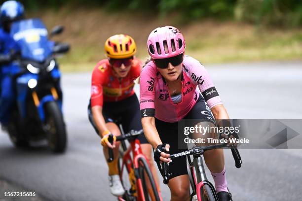 Hannah Ludwig of Germany and Team Uno-X Pro Cycling Team and Georgia Williams of New Zealand and Team EF Education-TIBCO-SVB compete in the breakaway...