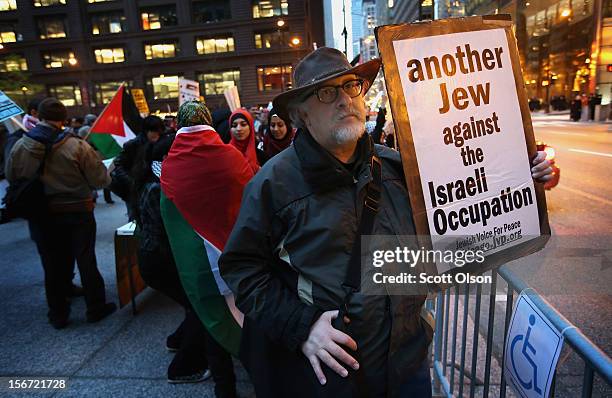 Joel Finkel participates in a demonstration calling for an end to Israeli attacks on Gaza on November 19, 2012 in Chicago, Illinois. Several hundred...