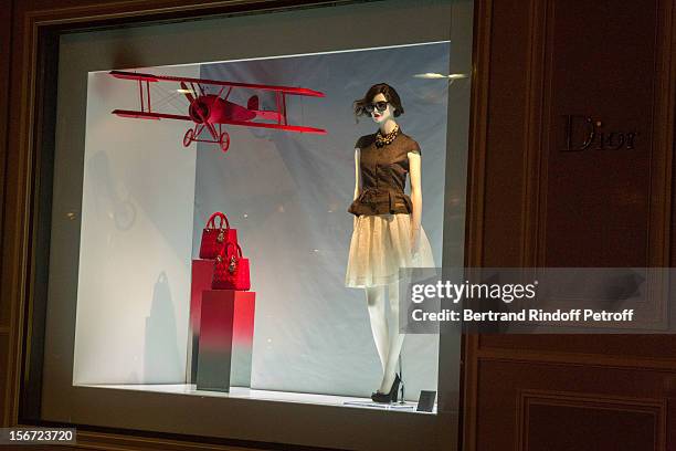 View from the outside of Dior Boutique's window, during the signing of actor Francis Huster's book "And Dior Created Woman" at Dior Boutique on...