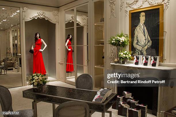 View inside Dior Boutique, with a 1954 portrait of Christian Dior by Bernard Buffet, during the signing of actor Francis Huster's book "And Dior...