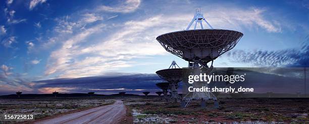 xl satellite dish twilight - astronomical telescope stock pictures, royalty-free photos & images