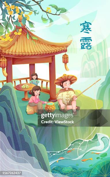 illustrative cold dew solar terms - pavilion stock illustrations