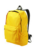 A bright yellow backpack with white backpack 