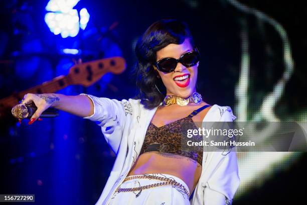 Rihanna performs live on stage as part of her 777 tour at The Forum on November 19, 2012 in London, England.