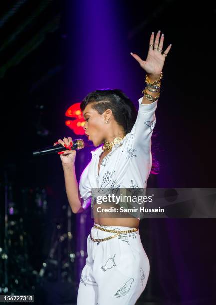 Rihanna performs live on stage as part of her 777 tour at The Forum on November 19, 2012 in London, England.