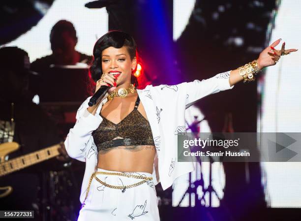 Rihanna performs live on stage as part of her 777 tour at The Forum on November 19, 2012 in London, England.