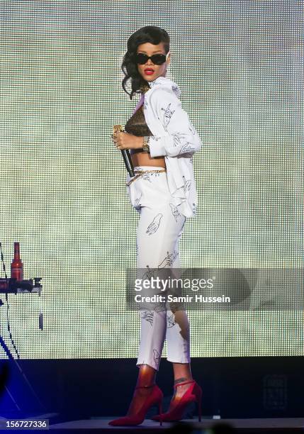 Rihanna performs live on stage as part of her 777 tour at The Forum on November 19, 2012 in London, England.