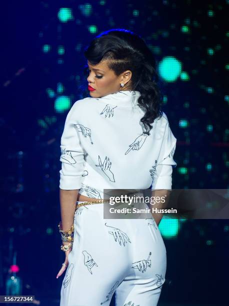 Rihanna performs live on stage as part of her 777 tour at The Forum on November 19, 2012 in London, England.