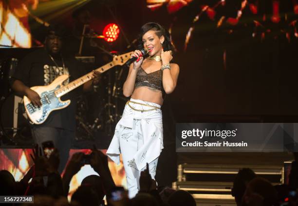 Rihanna performs live on stage as part of her 777 tour at The Forum on November 19, 2012 in London, England.