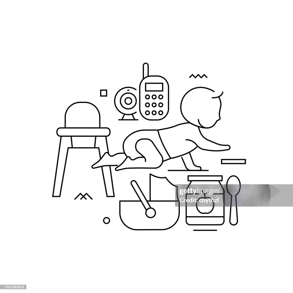 Vector Set of Illustration Babies and Motherhood Concept. Line Art Style Background Design for Web Page, Banner, Poster, Print etc. Vector Illustration.