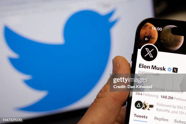 Photo illustration of the new Twitter logo on July 24, 2023 in London, England. Elon Musk has revealed today a new logo for Twitter, which...