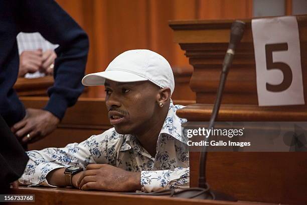Xolile Mngeni in the Cape Town High Court on November19, 2012 in Cape Town, South Africa. Mngeni was found guilty of robbery with aggravating...